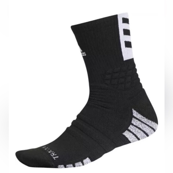 Adidas Creator 365 Basketball Crew Socks 1 Pair Men 12-16 Black w White Logo NEW - Picture 2 of 11
